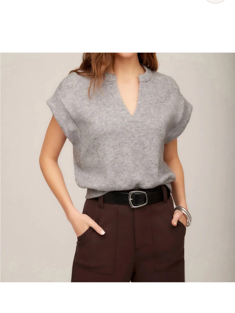 FIFTEEN TWENTY MORGAN GREY V-NECK TOP